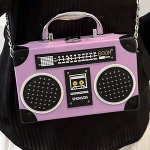 Purple Radio Handbag 🎵 Box Bag Mini Purse ✨ Turn-Lock Chain Strap 💜